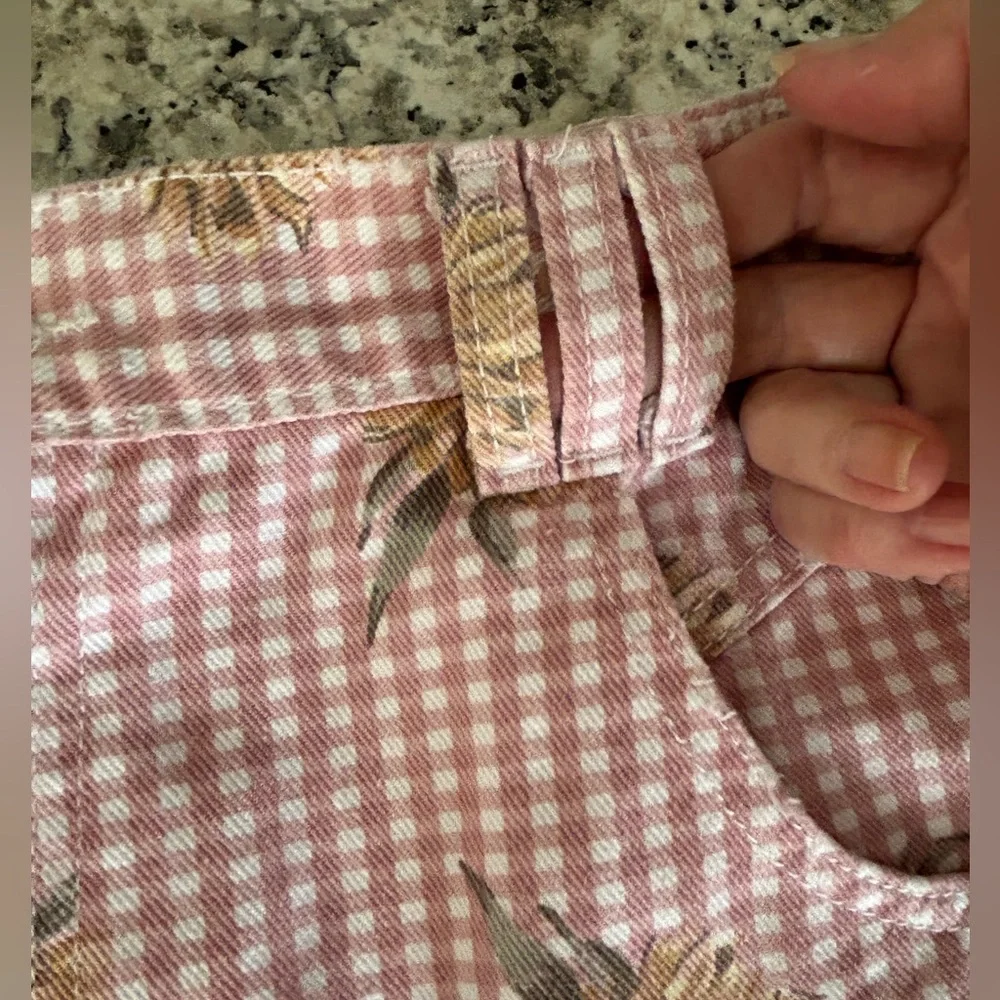 Cactus Jeans Pink White Gingham Check Sunflowers Denim Shorts Size 16 Vintage - Picture 7 of 10